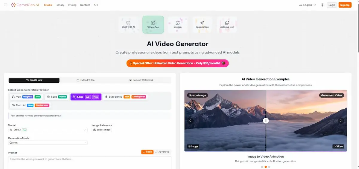 AI Video Generator GeminiGen AI Studio Dashboard 2026